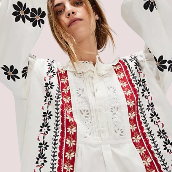 Free People Bali Chloe Top in Sea Salt White Combo S - Picture 2 of 4